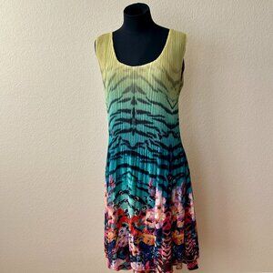 Caeliann Dress Size L Multicolor Floral Pleated Lined Stretch Sleeveless